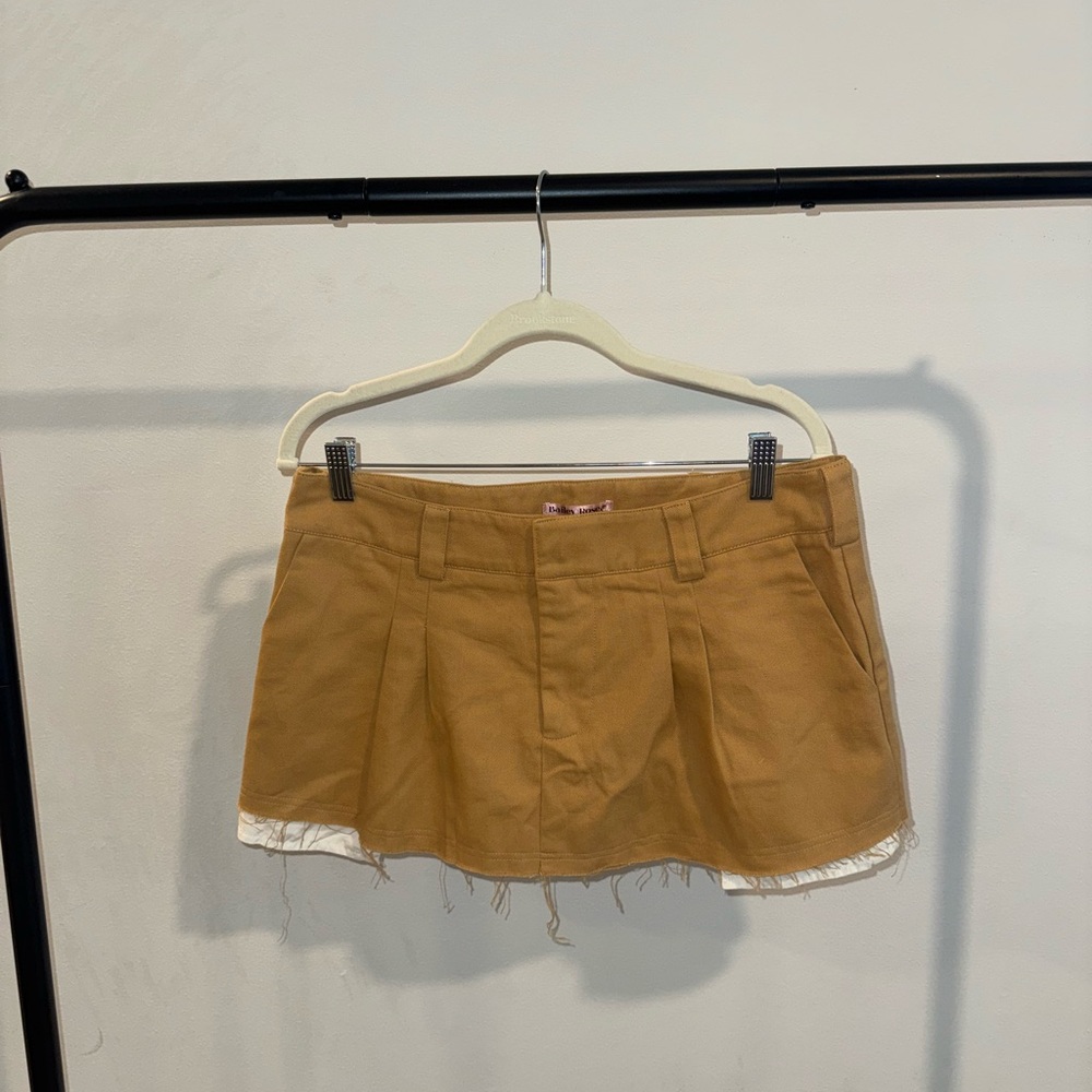 Tan Mini Skirt with Frayed Hem